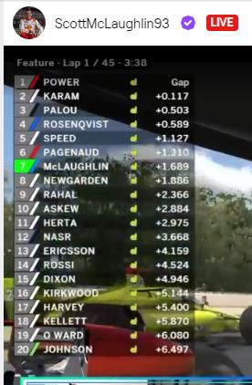 INDYCAR Starting lineup via twitch